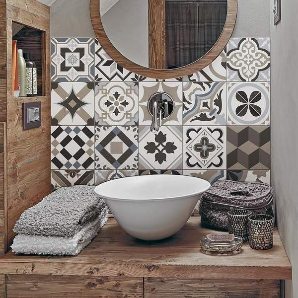 meuble vasque lavabo salle de bain crédence stickers carrelage