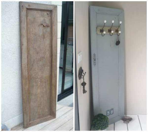 Une vieille porte transformée en porte manteaux