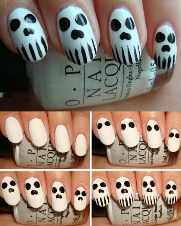 Un crâne de squelette sur les ongles pour Halloween