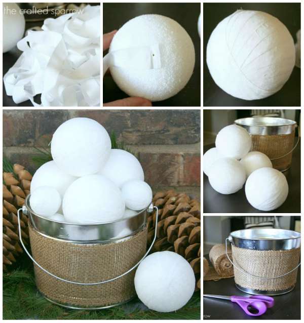 De fausses boules de neige en polystyrène et paillettes blanches