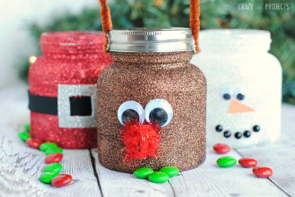 Pots de verre personnages de Noel en paillettes