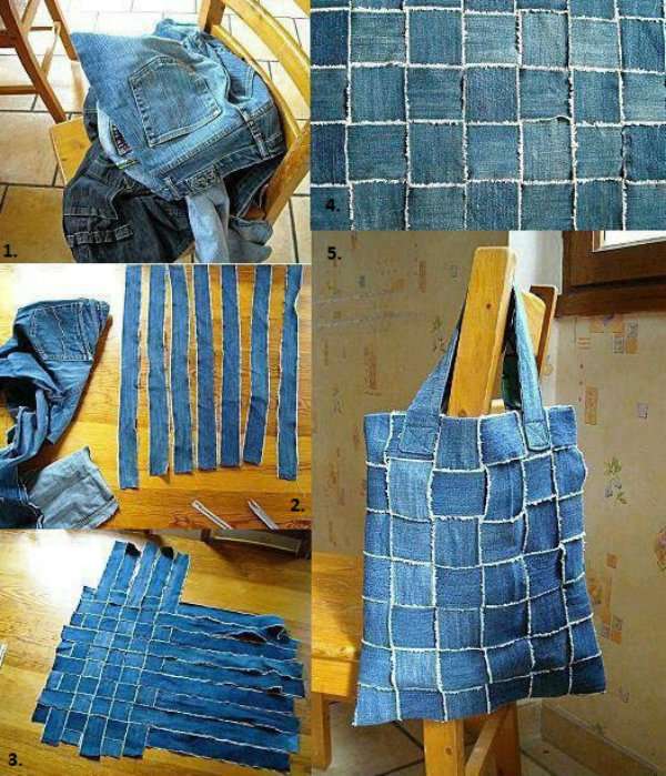 Sac bandes de denim tissées