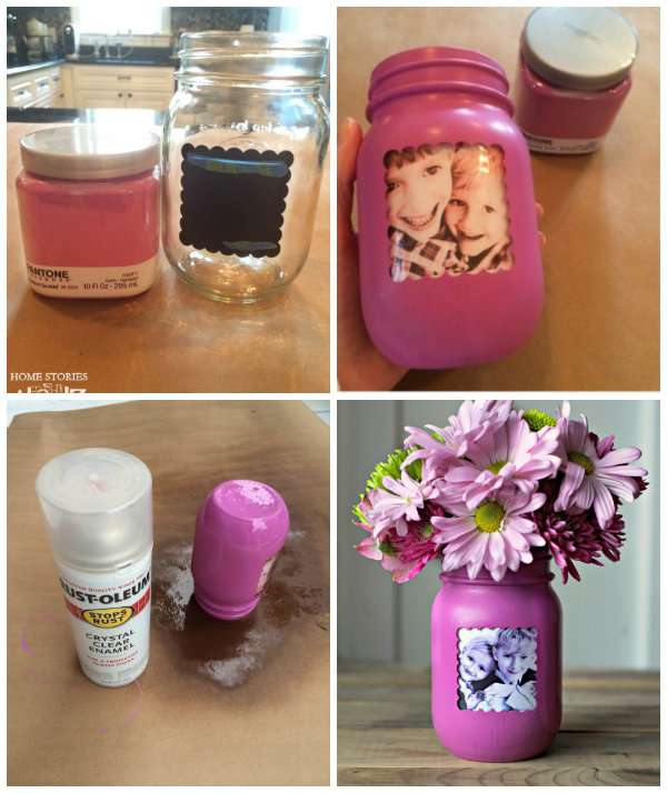 Cadre photo vase avec un pot de verre