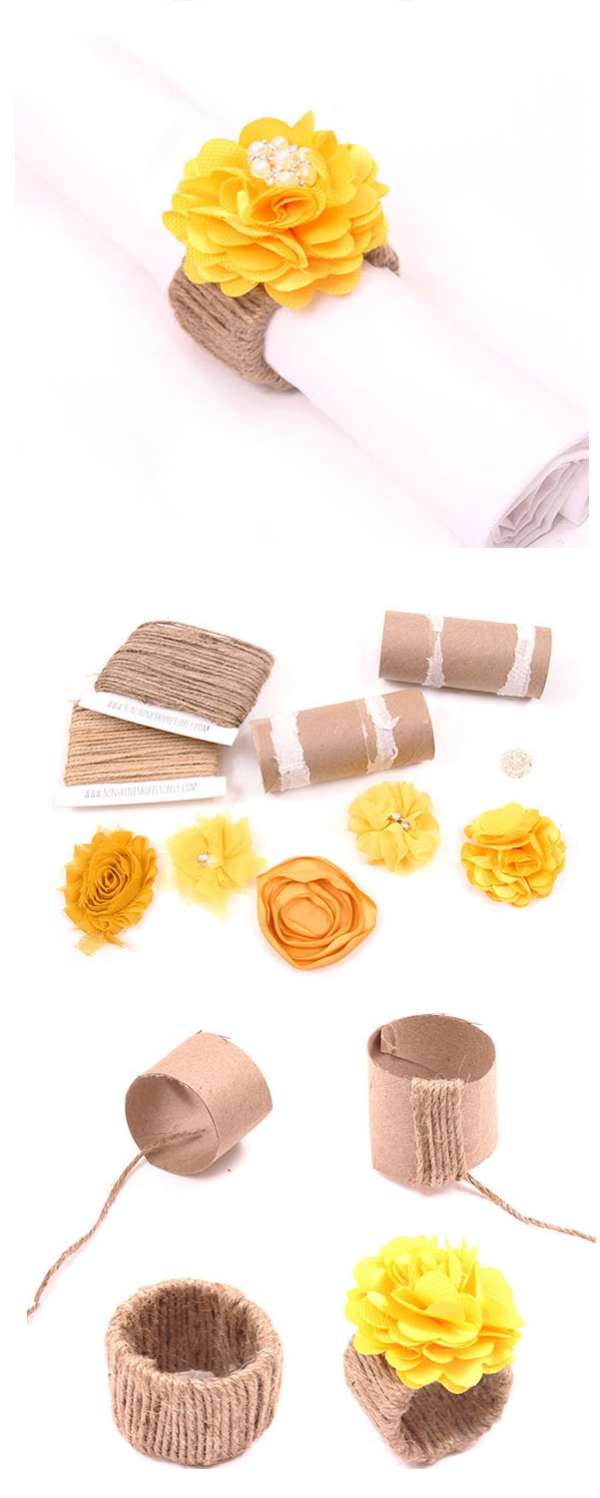 Ronds de serviettes en rouleaux de papier toilette et ficelle