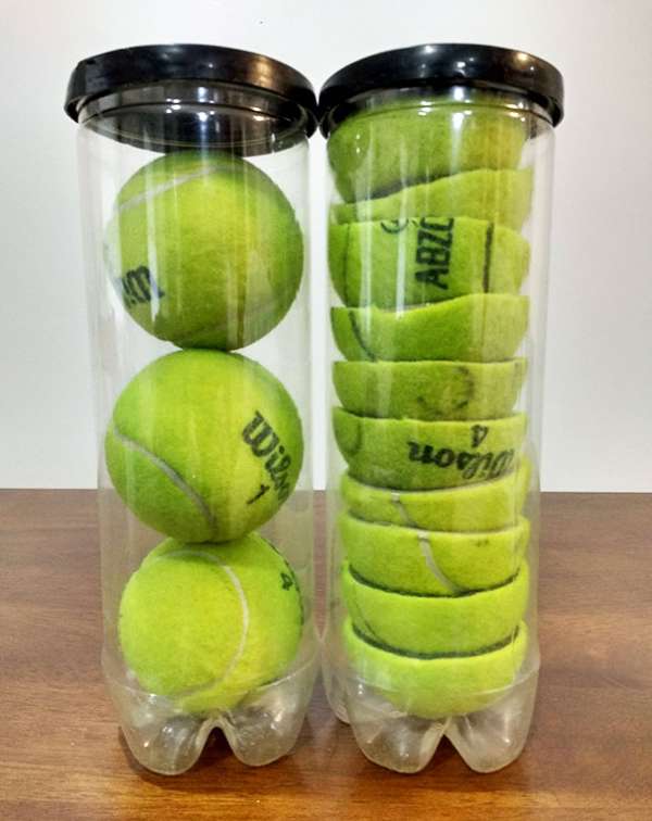 Coupez vos balles de tennis en deux pour stocker le plus de balles possible économisant ainsi de l'espace
