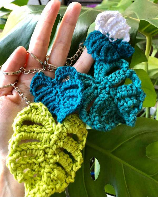 Des feuilles de philodendron toute mignonnes en crochet