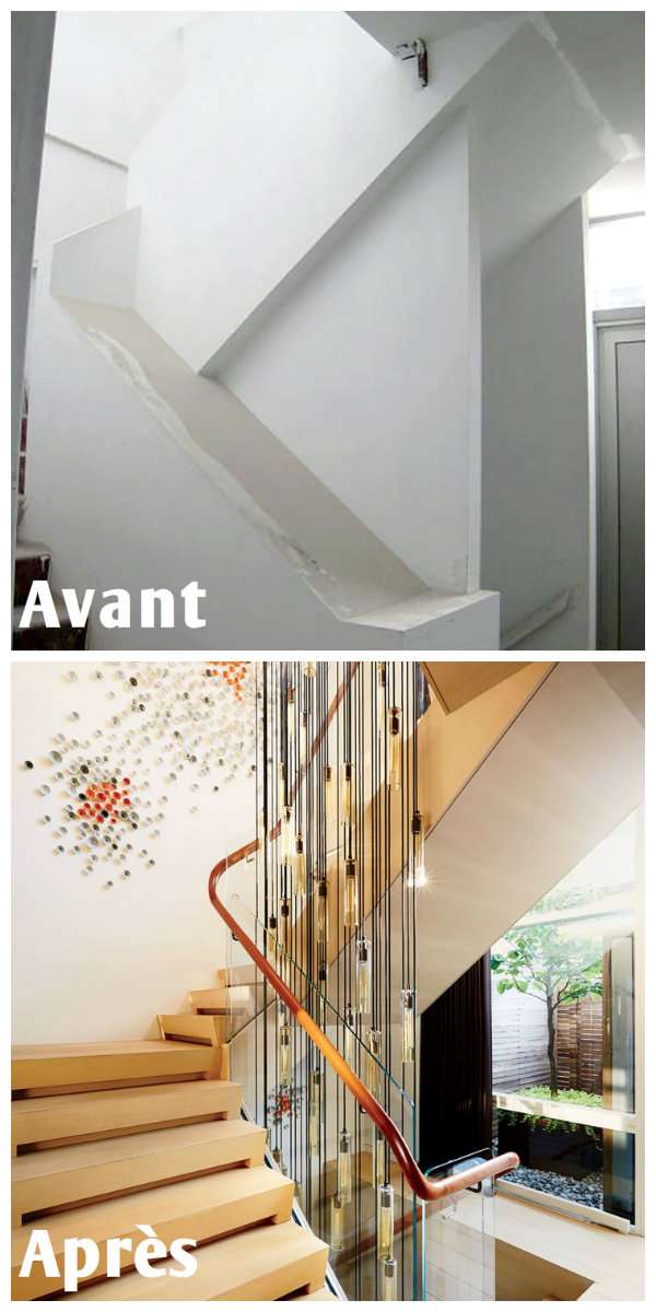 Transformation de la cage d'escalier en escalier ouvert et lumineux