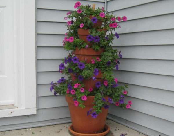 Jardin vertical avec des pots superposés