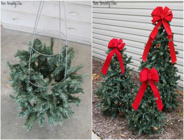 Sapins décoratifs avec des cages à tomates