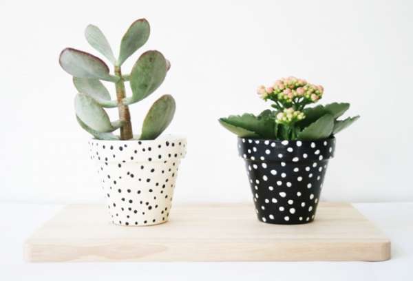 Pots à pois au joli contraste noir et blanc