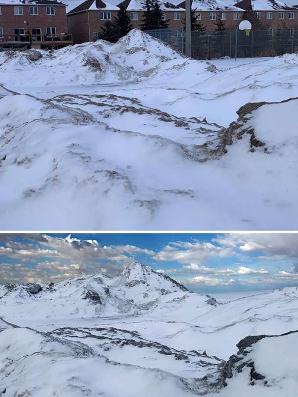 De la neige dans un parking ressemble beaucoup à des montagnes