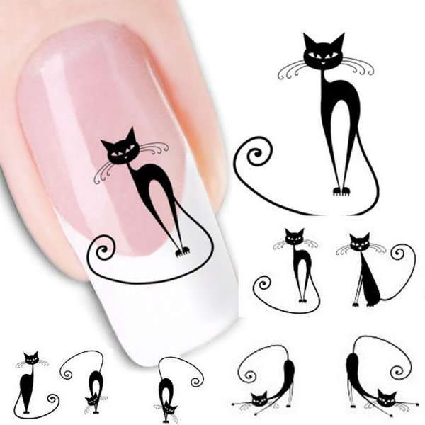 Autocollants pour ongles chats noirs