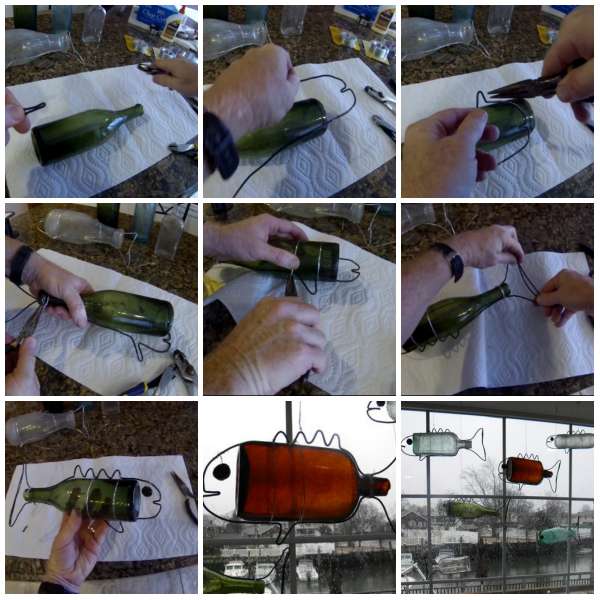 Des bouteilles transformées en poissons décoratifs