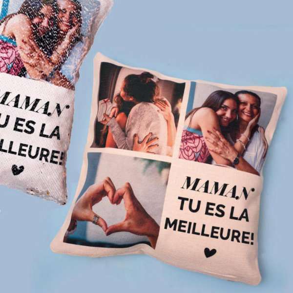 Des coussins personnalisables avec des photos et un joli texte