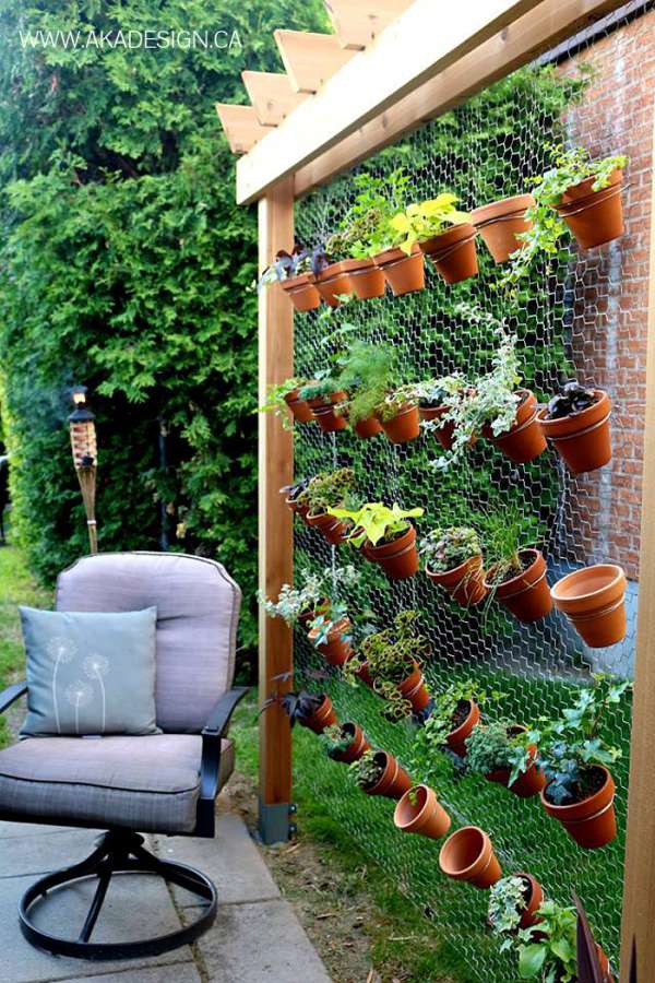 Jardin vertical avec un mur en grillage