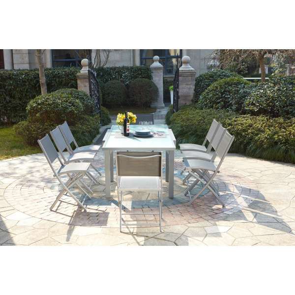 Table et chaises pour jardin ultra légères en aluminium pour 8 personnes