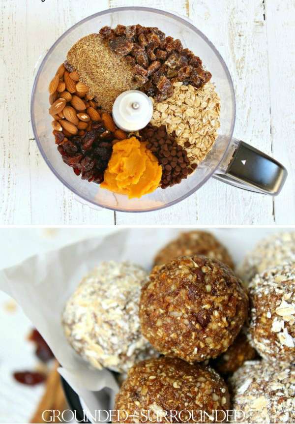 Boules sans cuisson à la purée de citrouille et fruits secs