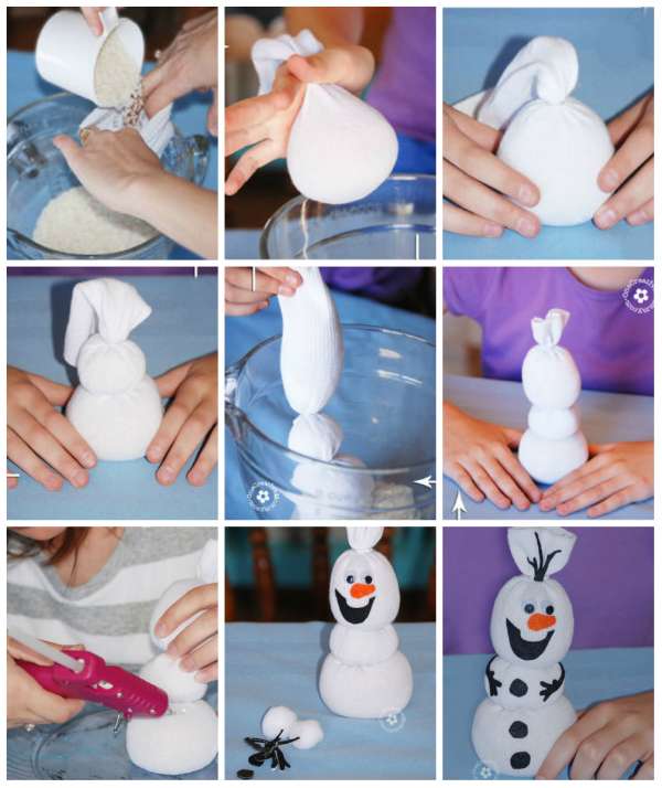 Une chaussette transformée en Olaf