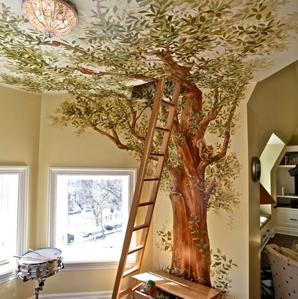 Une cabane dans l'arbre trompe l'oeil dans votre salon