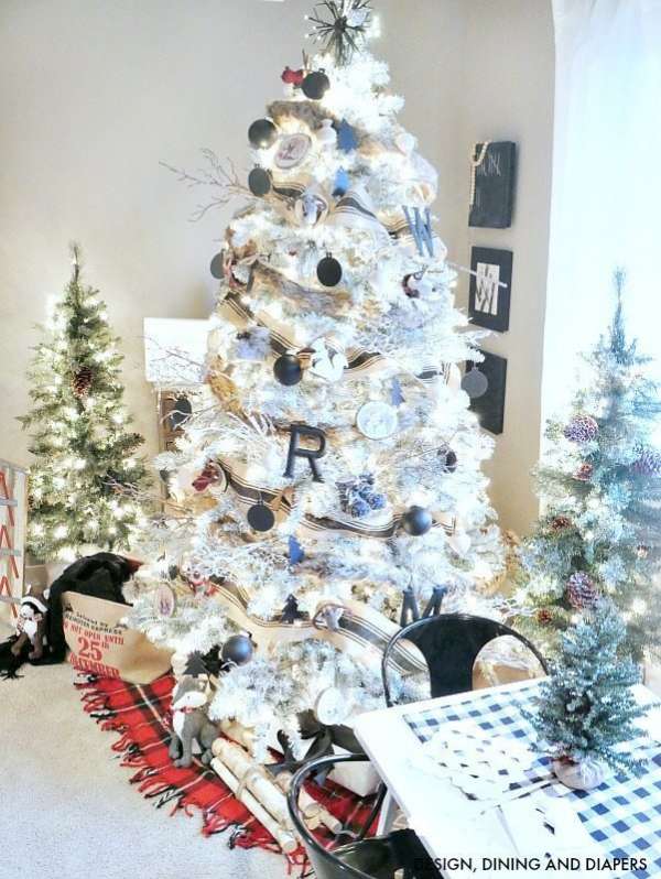 Décor de sapin de Noël noir et blanc