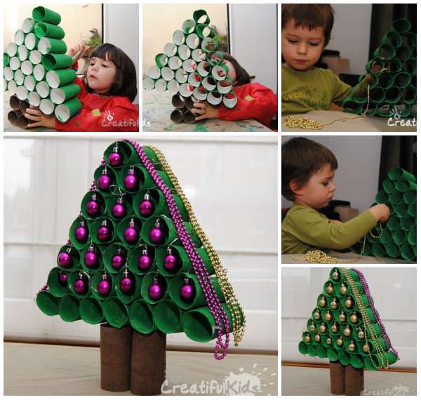 Un arbre de Noël en rouleaux de papier toilette