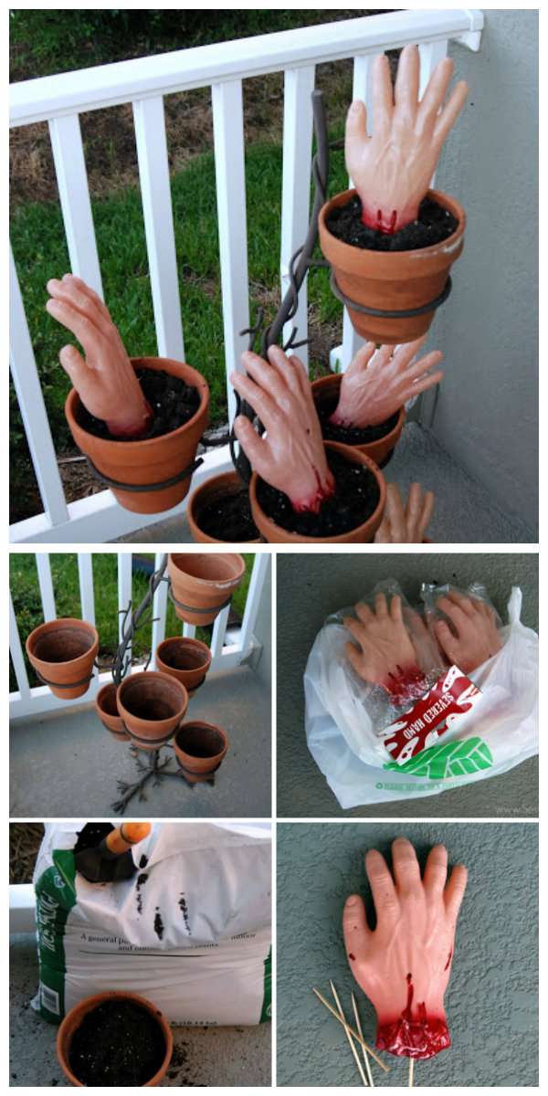 Décorez votre entrée avec des mains plantées pour Halloween