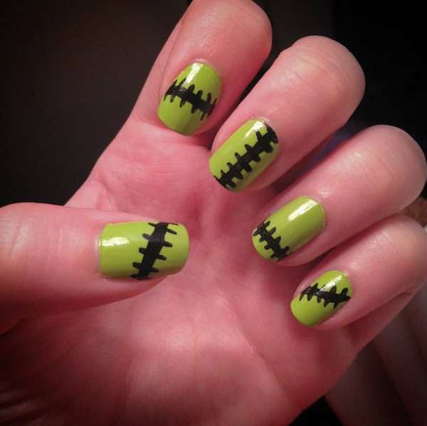 Nail art imitation sutures pour Halloween