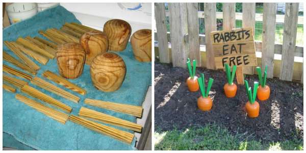 Carottes en bois pour décorer le jardin