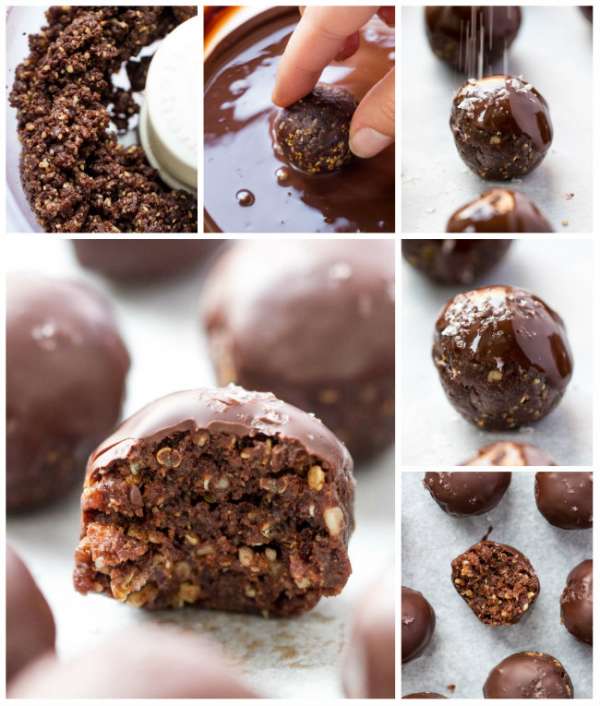 Boules d'énergie sans gluten au chocolat noir, quinoa et sel de mer