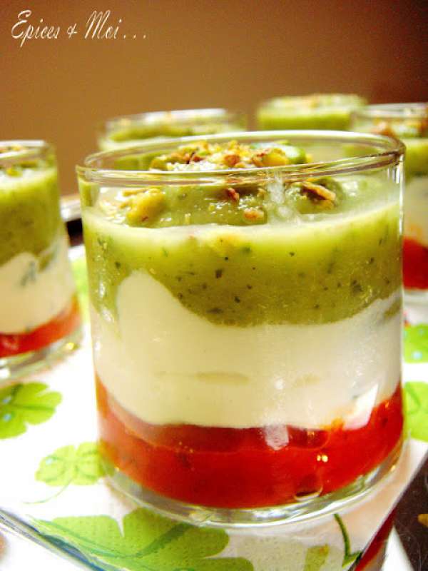 Verrine italienne tricolore (poivron, ricotta et courgette)