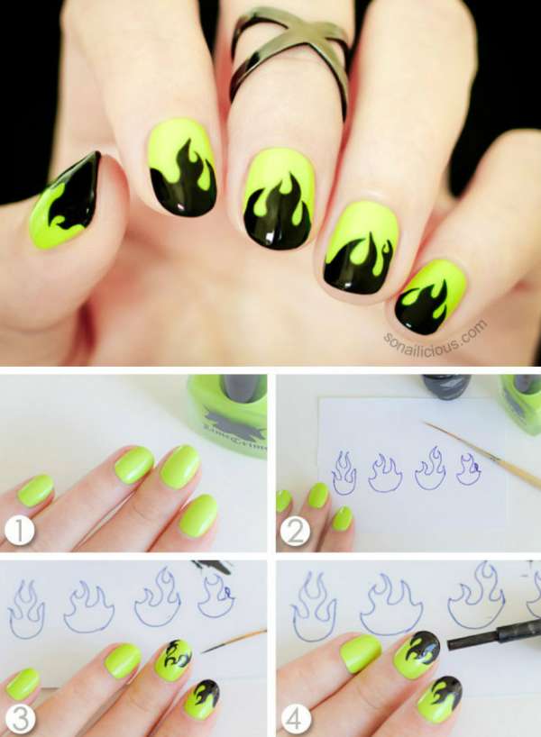 Nail art flammes mystiques