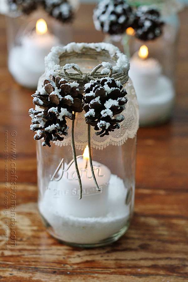 Photophores de Noel avec des pots de verre