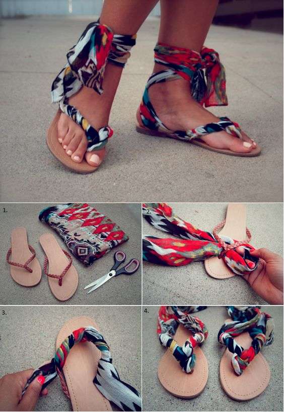 Transformer les tongs en sandales avec un foulard