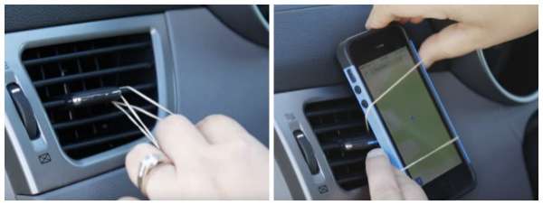 Attachez le téléphone au tableau de bord à l'aide d'un élastique