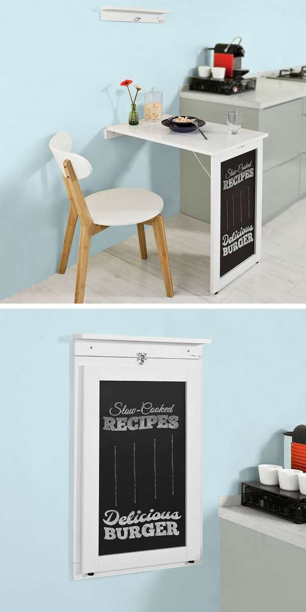 Pour les petites cuisines, optez pour une table murale pliable qui vous laisse l'espace qu'il vous faut