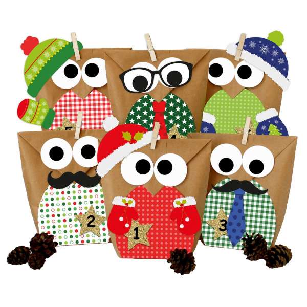 Set pour calendrier de l'Avent DIY chouettes de Noël à remplir