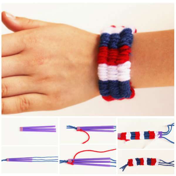 Bracelet tissé avec des pailles en plastique