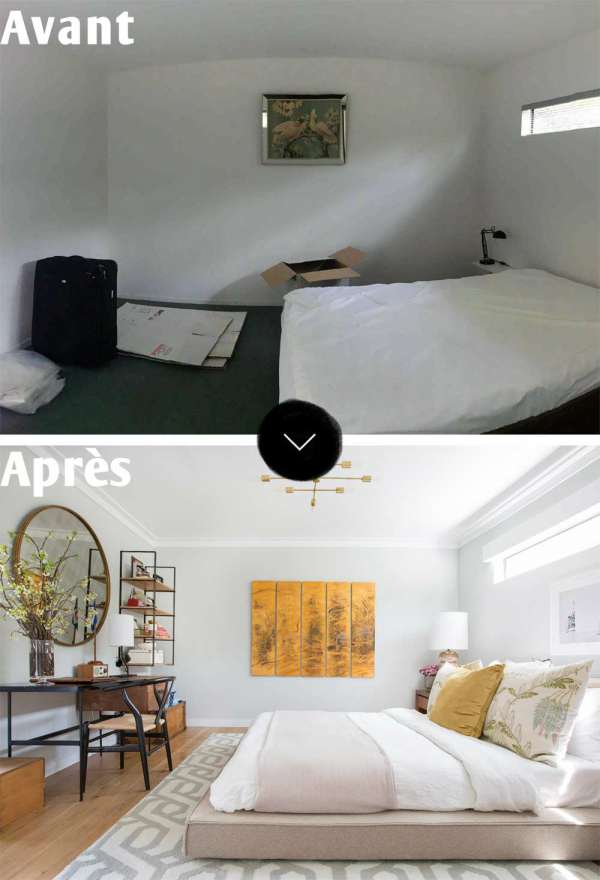 Une chambre à coucher redécorée de manière simple et épurée