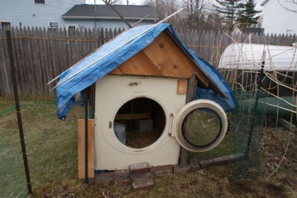 Poulailler avec une vieux sèche-linge