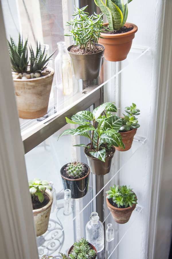 Etagères flottantes en verre pour les pots de fleur