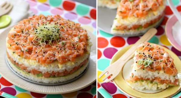 Sushi cake épicé