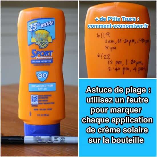 Marquez l'heure de chaque application de crème solaire pour éviter un coup de soleil