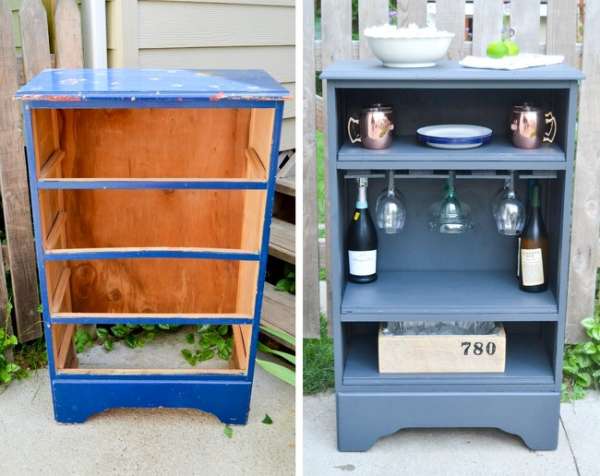 Un mini bar fait à partir d'un meuble à tiroirs