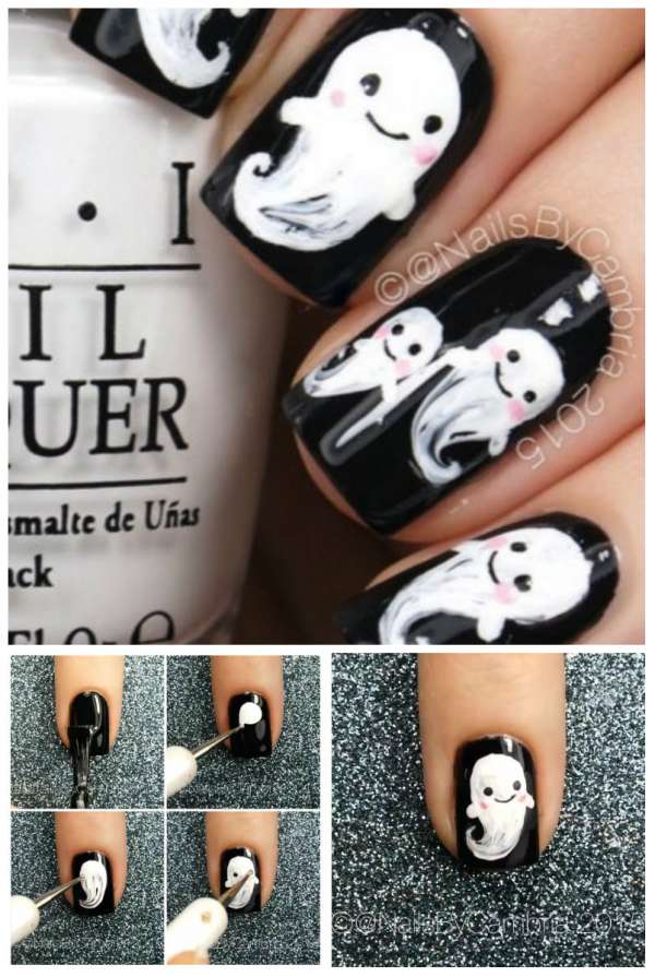 Nail art fantômes pour Halloween