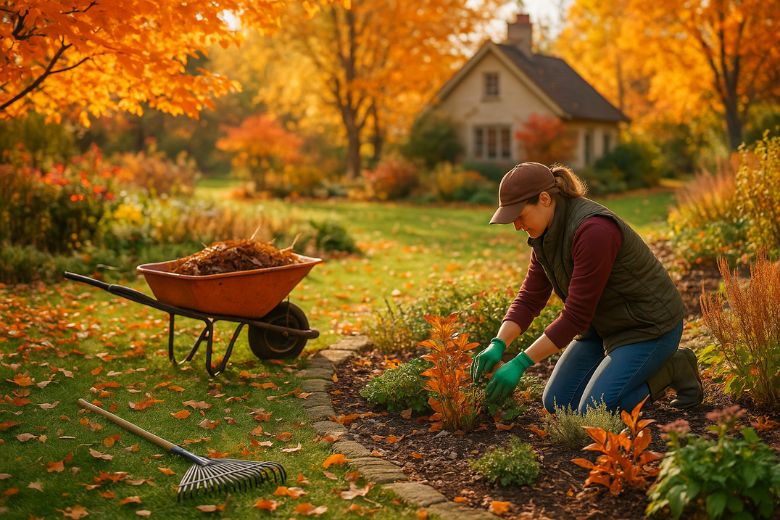 Femme jardin automne
