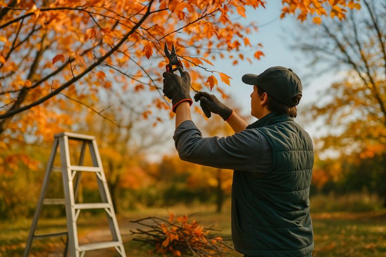 Homme en train de tailler les arbres