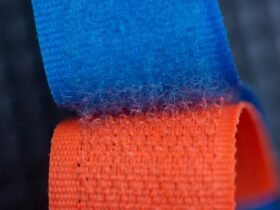 Velcro type slim band fluffy + velvet red and blue