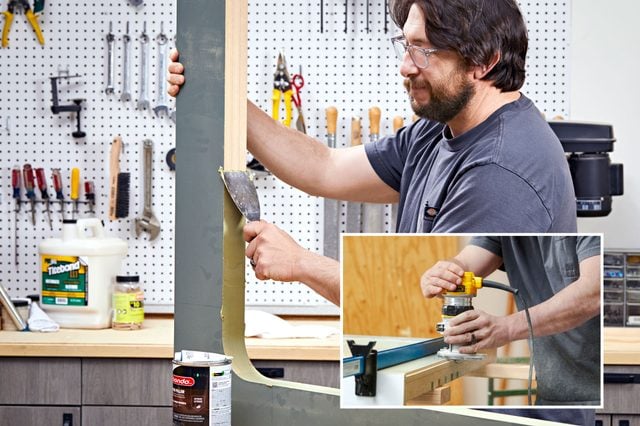 Application d'enduit de rebouchage sur les chants de l'arche en MDF.