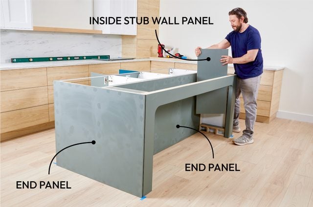 Schéma détaillant la pose des panneaux de finition sur l'ensemble de l'îlot.
